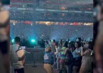 Security guard at Taylor Swift concert joins in on the fun with some dance moves