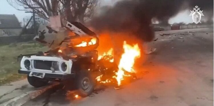 Russian police platoon commander dies after car blown up in occupied Kherson Oblast