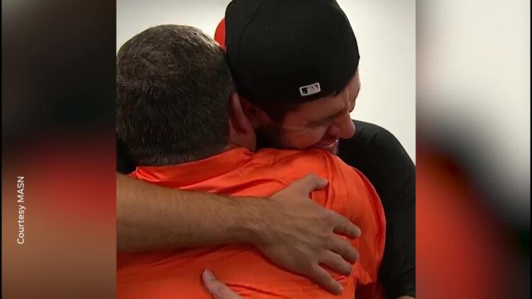 Tearful pitcher shares a heartfelt hug with his dad after his long-awaited MLB debut