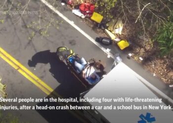 Car and school bus collide north of NYC