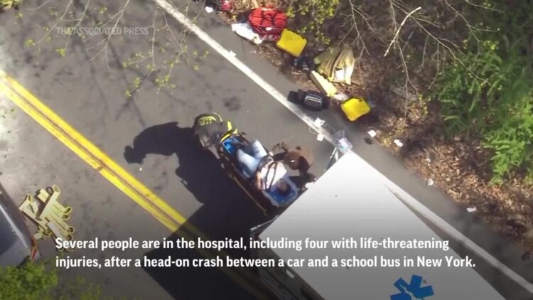 Car and school bus collide north of NYC