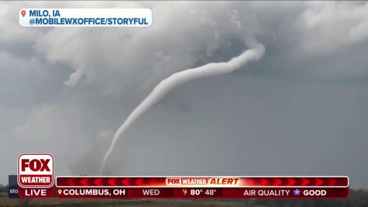 Rope-like tornado rips through central Iowa