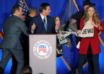 Protesters stormed the stage and yelled ‘Jews against DeSantis’ while the Florida governor spoke at a GOP fundraising event