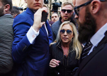 Trump loyalists such as Marjorie Taylor Greene and George Santos quickly flee chaotic protests