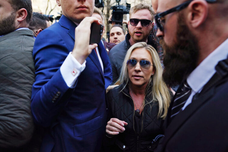 Trump loyalists such as Marjorie Taylor Greene and George Santos quickly flee chaotic protests
