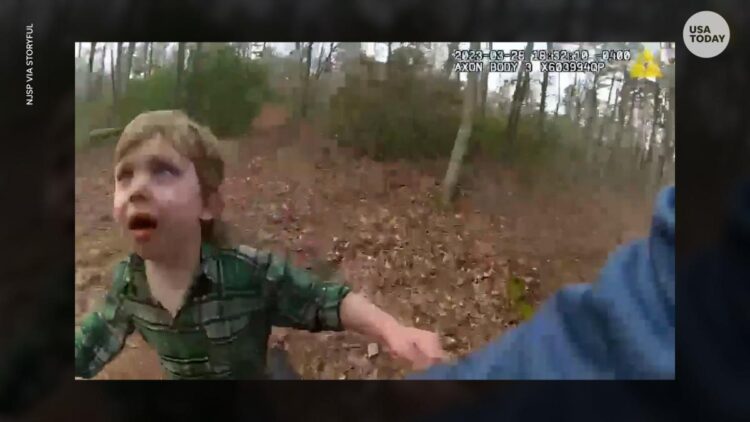 Dramatic video shows moment police find crying 4-year-old boy lost in woods