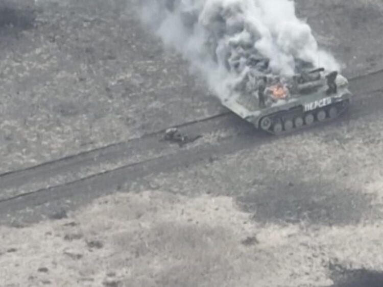 A video shows Ukrainian marines destroying a column of Russian tanks with US-made Javelin missiles