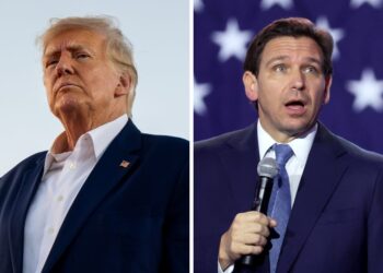 Trump’s camp is trying to force Ron DeSantis to resign and formally declare a 2024 run, accusing the governor of ‘taxpayer-funded globetrotting’