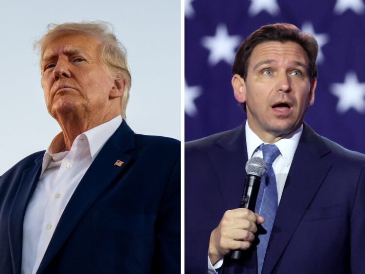 Trump’s camp is trying to force Ron DeSantis to resign and formally declare a 2024 run, accusing the governor of ‘taxpayer-funded globetrotting’
