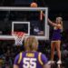 An LSU cheerleader pulled off an impressive stunt to retrieve a basketball stuck above the hoop at the Final Four