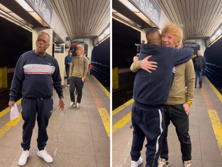 Ed Sheeran surprised a New York City subway singer performing his song and gave the man tickets to his show