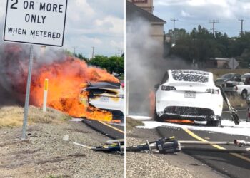 A man whose Tesla Model Y caught fire on a California highway says customer service asked him to haul the burned husk of his car to their service center