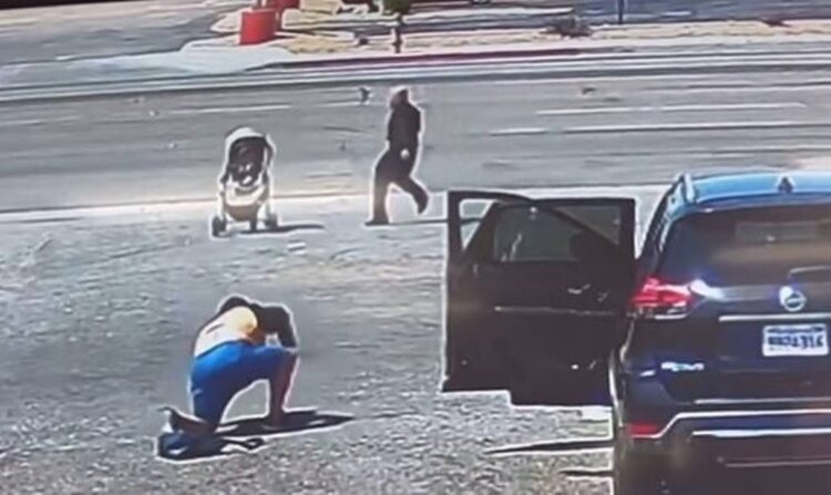Woman can’t stop stroller rolling into traffic — so man rushes in, California video shows