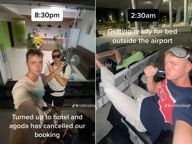2 backpackers say they had to sleep outside an airport in Vietnam after their hotel booking was canceled at the last minute, and they documented the ordeal on TikTok
