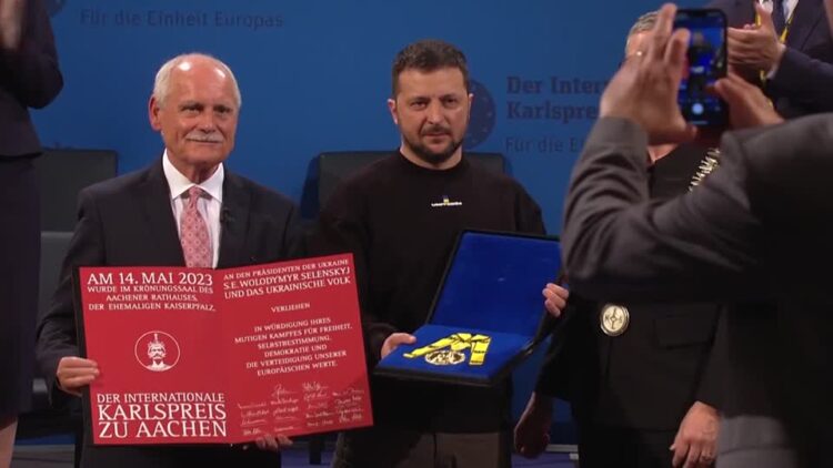 Zelenskiy awarded Germany’s prestigious Charlemagne Prize