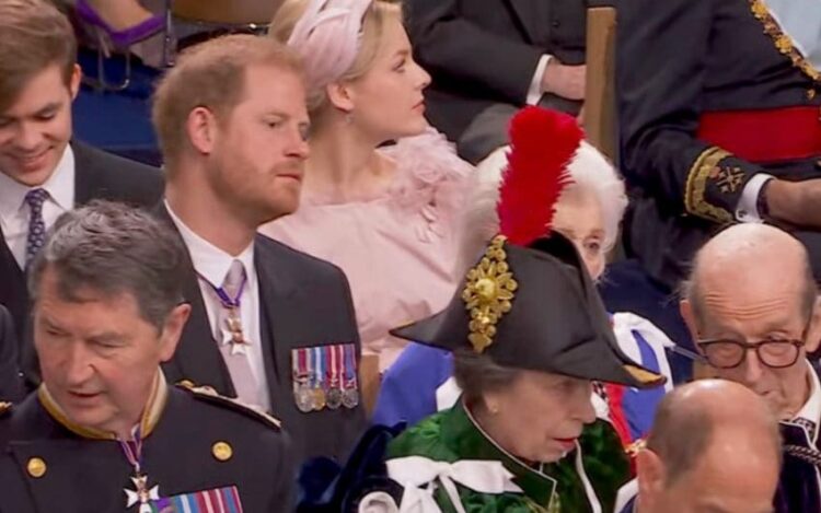 Prince Harry’s view obscured by Princess Anne’s feather