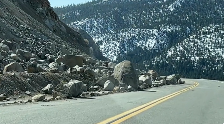 See the massive boulders blocking California’s main route to Yosemite National Park