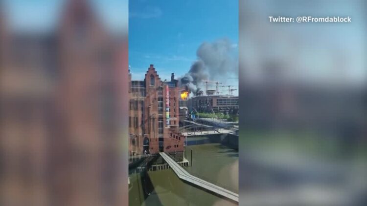 Explosions, fire seen at a Hamburg construction site