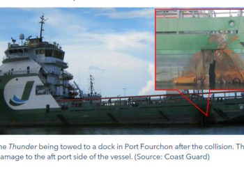 Ship officer distracted by cellphone doesn’t see huge vessel until too late, feds say