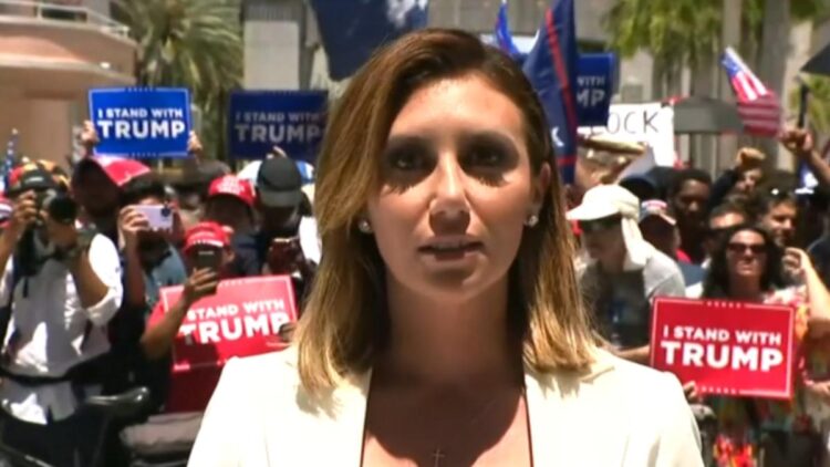 Trump attorney Alina Habba addresses reporters in front of courthouse at arraignment