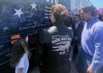 Casey DeSantis wore a leather ‘Where Woke Goes to Die’ jacket in 85-degree weather in Iowa