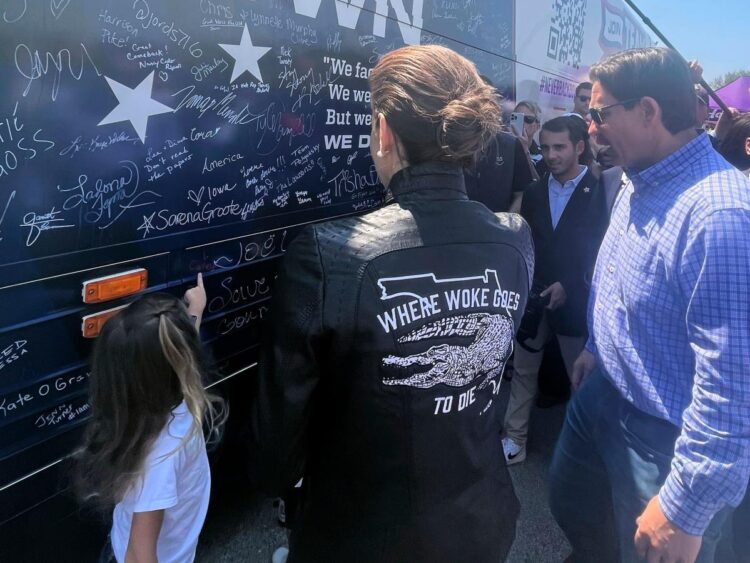 Casey DeSantis wore a leather ‘Where Woke Goes to Die’ jacket in 85-degree weather in Iowa