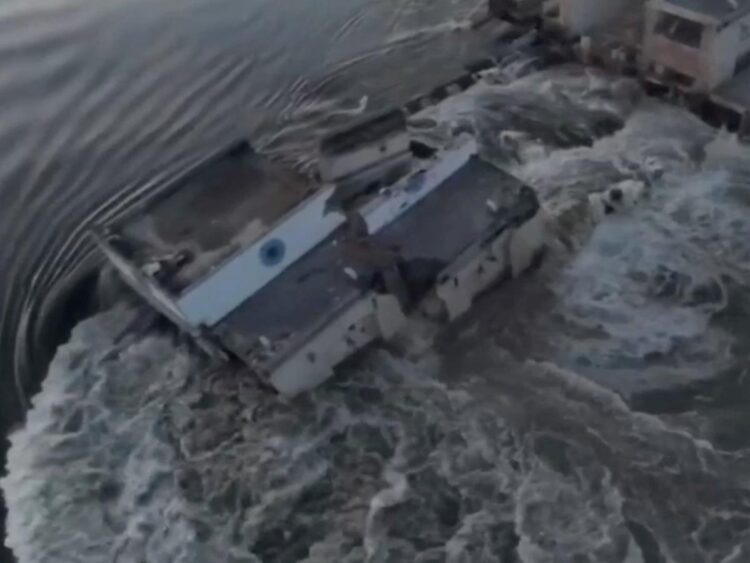 Mines are being swept away in the floodwaters and exploding after a key dam in Ukraine was destroyed